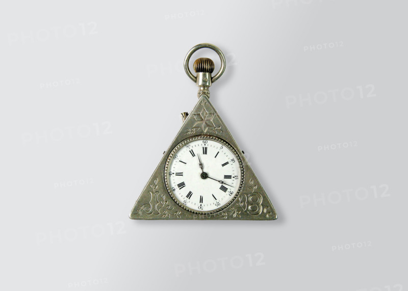Triangular Swiss silver watch.