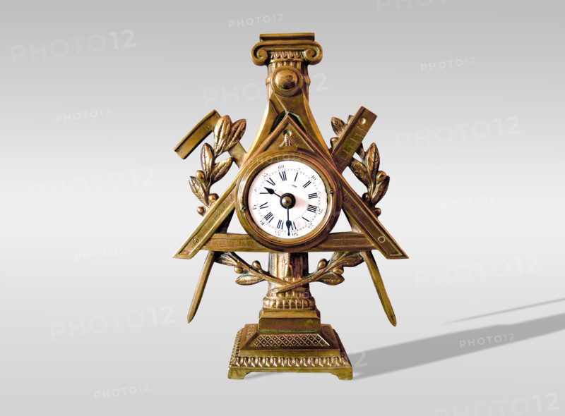Bronze clock with Masonic motifs.