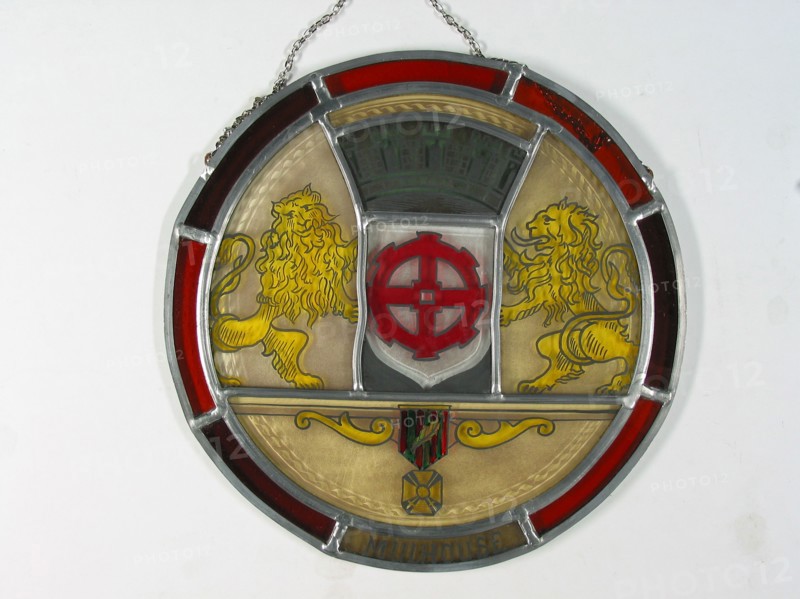 Vitrail pendentif circulaire aux armes de la Ville de Mulhouse