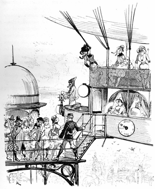 Aircraft landing dock, illustration by Robida