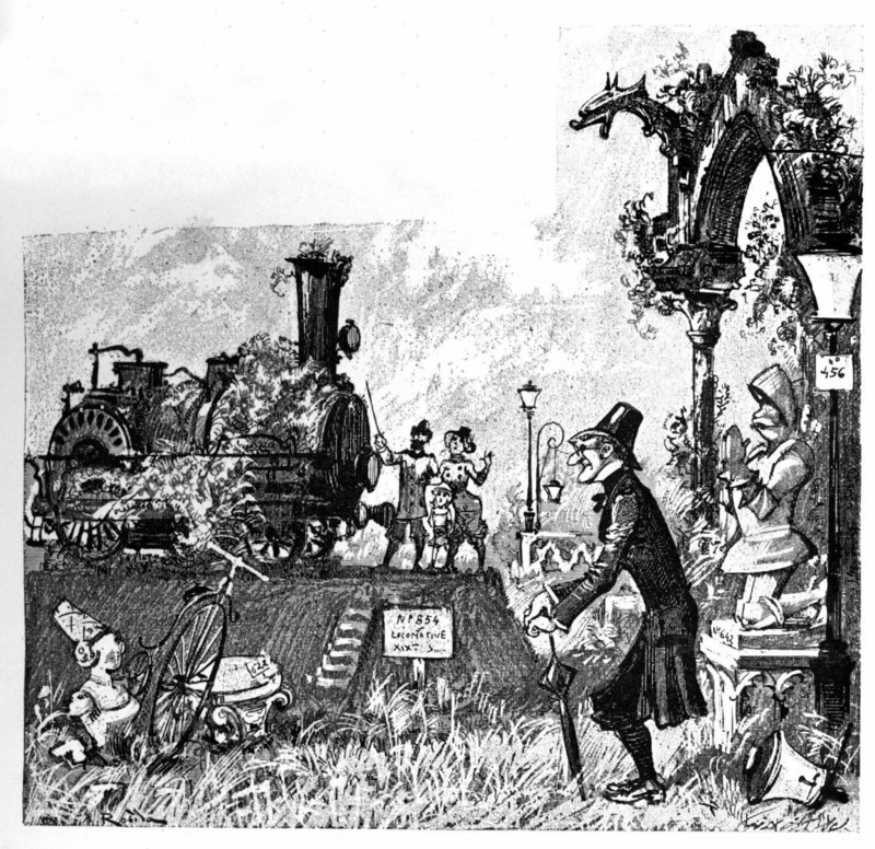 The last locomotive in the museum of Cluny, illustration by Robida
