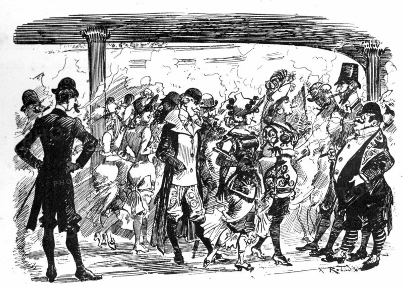 The smoking section at the Theatre Français, illustration by Robida