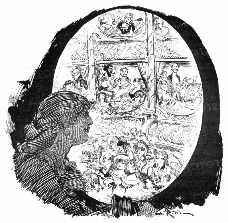 Salle de l'opéra par le téléphonoscope, illustration de Robida