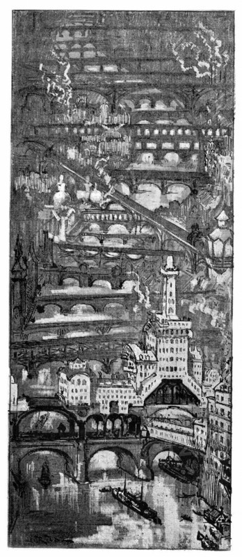 Paris vu d'aéronef, illustration de Robida