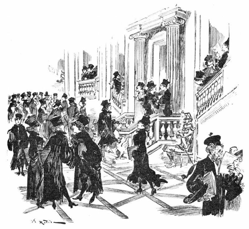 La salle des pas perdus au Palais de Justice, caricature