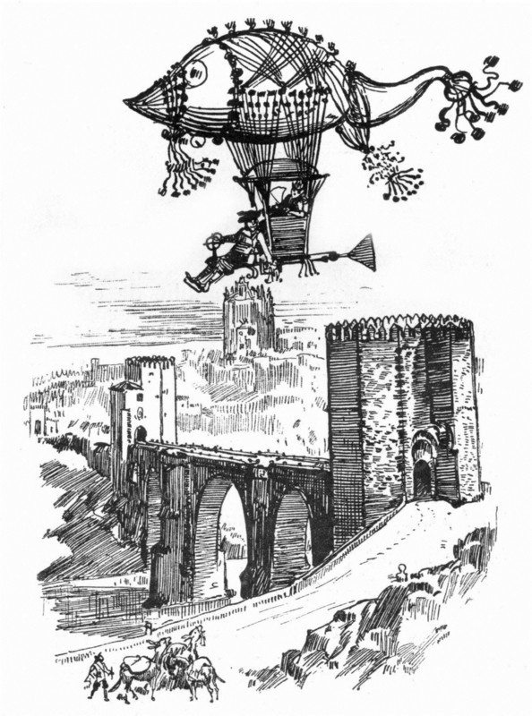 It turned towards Toledo, illustration by Robida