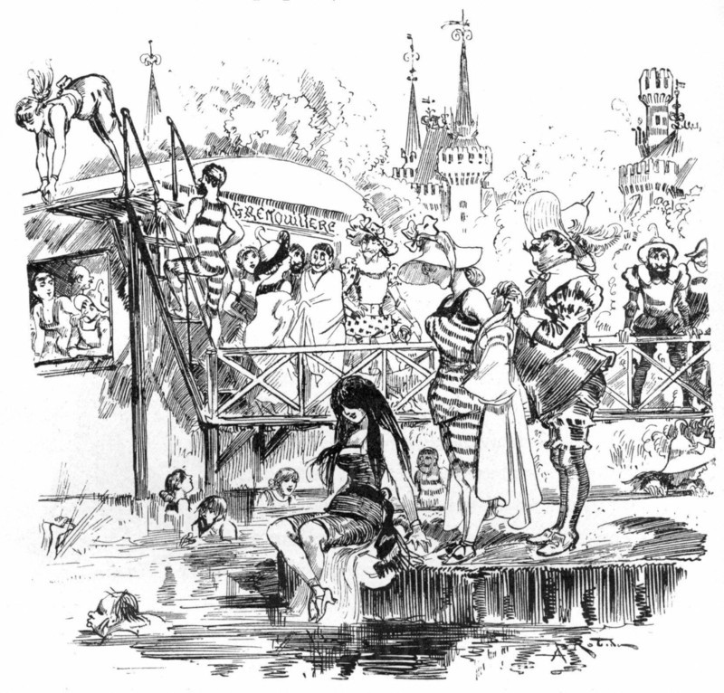 A city of baths of the middle ages, illustration by Robida