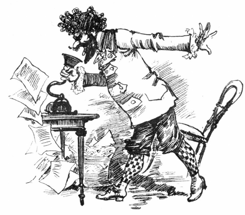 The  novelist Barigoul screaming for the news listeners, caricature