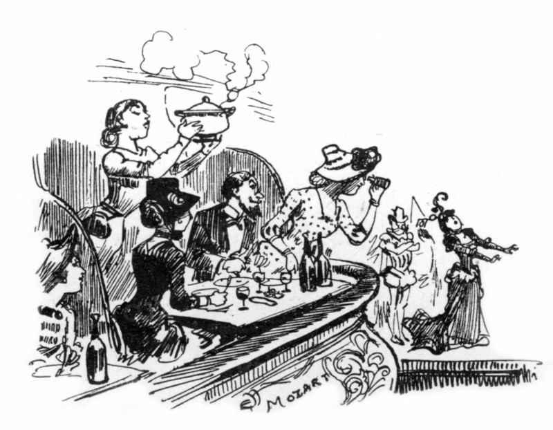 The theater-restaurant, illustration by Robida