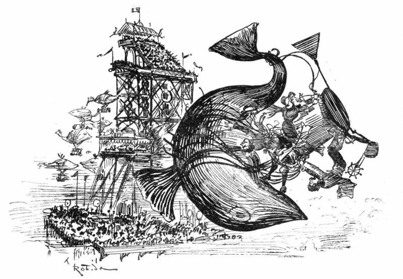 Aerostat accident at the Paris Grand Prix, illustrationby Robida