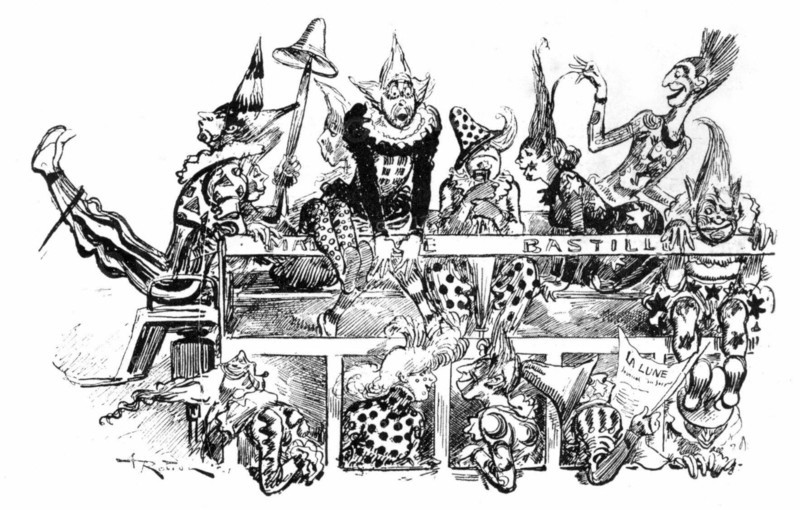 Clowns, illustration by Robida