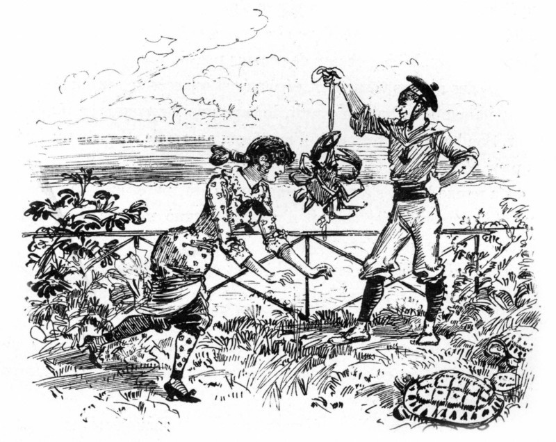 Hunting on the 124 island, illustation by Robida