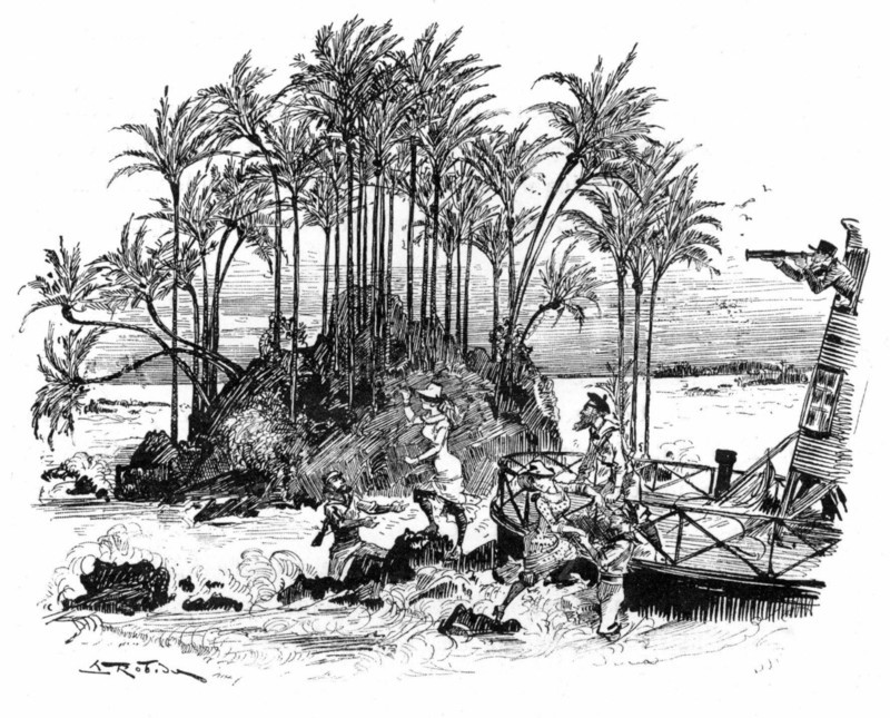 Shiwreck in Polynesia, illustration  by Robida