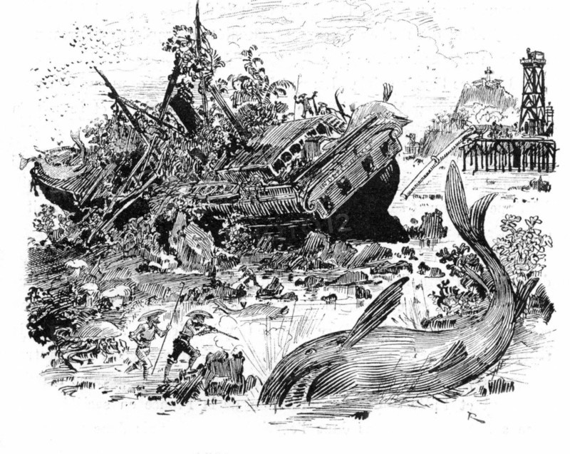 Whale hunting, illustrations by Robida