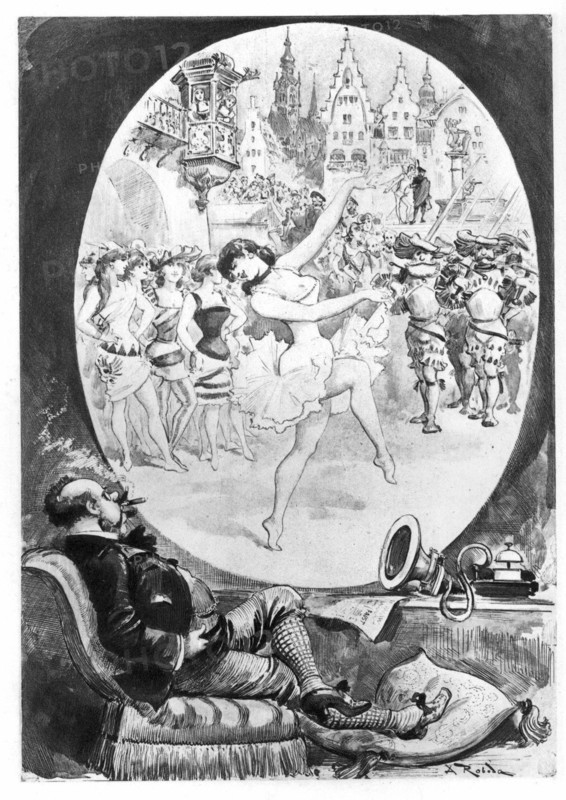 Theater at home via the telephonescope, illustration by Robida