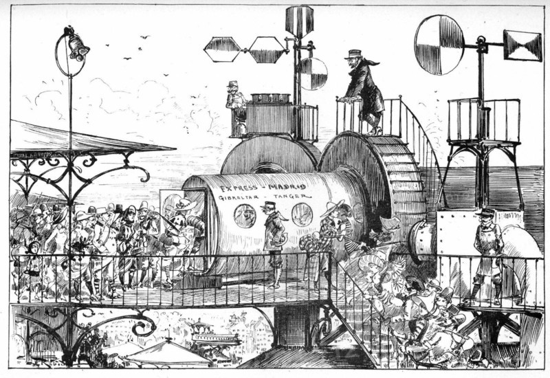 Gare du tube du sud à Paris, illustration de Robida