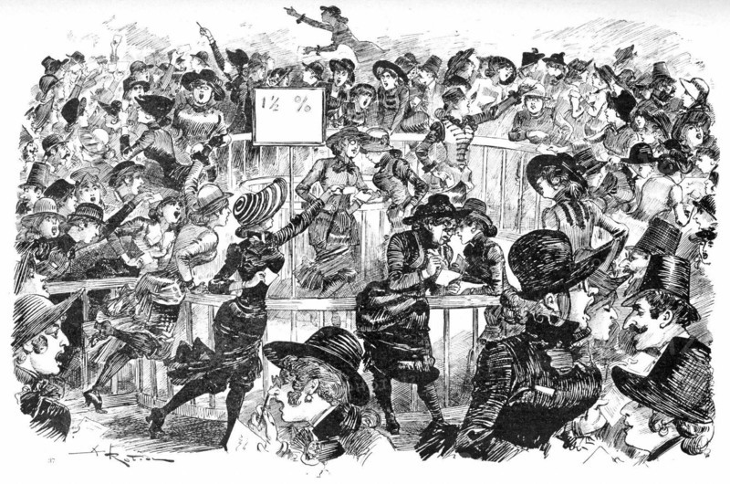 The woman's stock market, illustration by Robida,