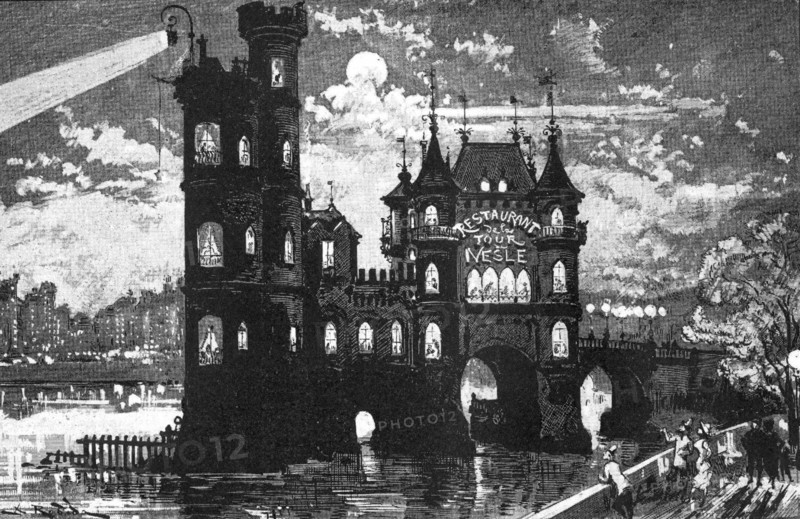 Gothic restaurant of the Nesle Tower, illustration by Robida