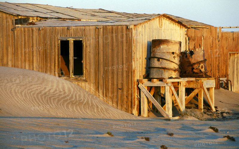 WOODEN HOUSE AT BOGENFELS IN LATE EVENING, NAMIBIA