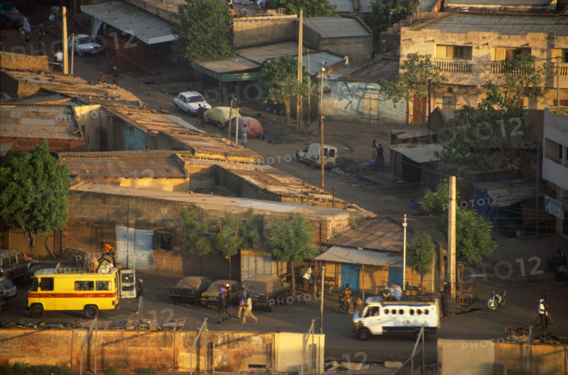 Street scene in the early morning, Bamako, Mali, taken from the top floor of Sofitel Hotel 11/11/200