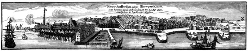 Dutch settlement of New Amsterdam, later to become New York, in 1673