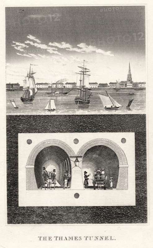 Cross- section showing position of M.I.Brunel's double arched masonry tunnel