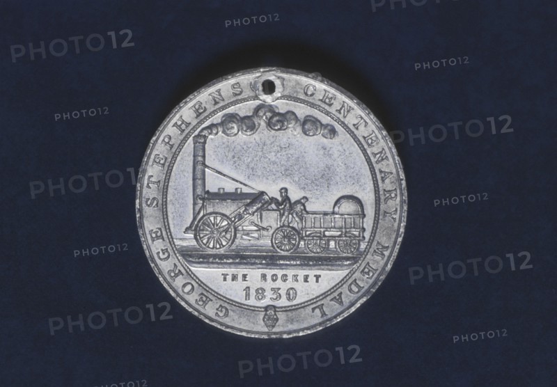 Reverse of medal struck to commemorate centenary of Stephenson's birth