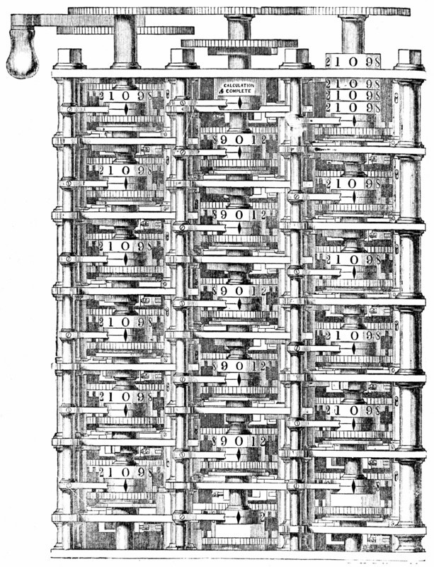 Engraving showing Babbage's 'difference machine'