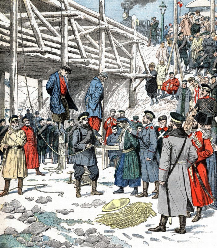 Russo-Japanese War 1904-1905, Japanese spies being hanged by Russian military