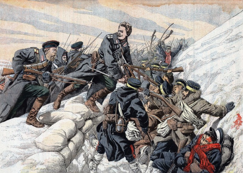 Russo-Japanese War 1904-1905,  Russian attack on the Japanese trenches outside Port Arthur.