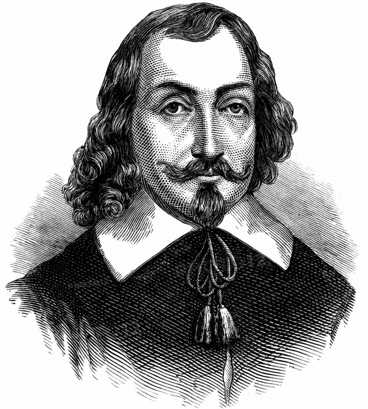 Engraving showing Samuel de Champlain