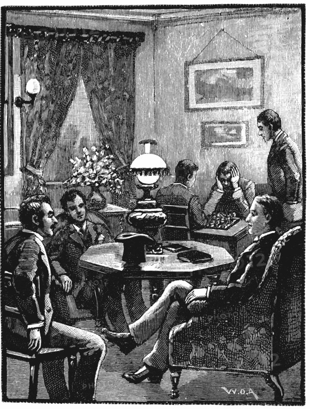 Gravure représentant le salon de la YMCA  où les jeunes pouvaient se relaxer et recevoir des visiteurs