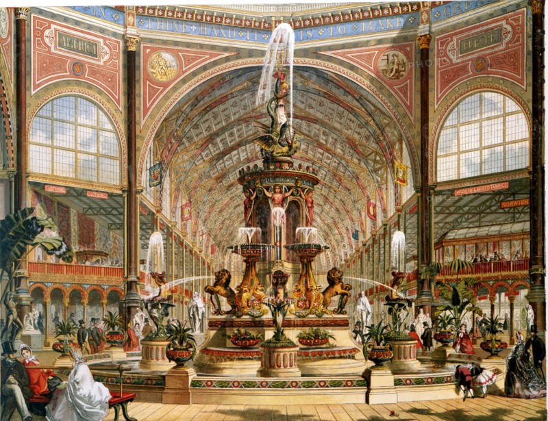 Chromolithograph showing the interior of the Crystal Palace during the International Exhibition of 1862