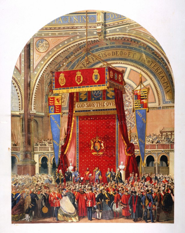 Chromolithograph showing the opening of the International Exhibition of 1862 in the Crystal Palace