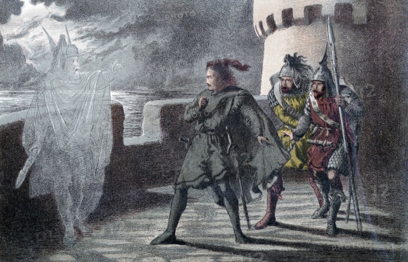 L'apparition du fantome du père d'Hamlet devant les remparts du chateau d'Elseneur