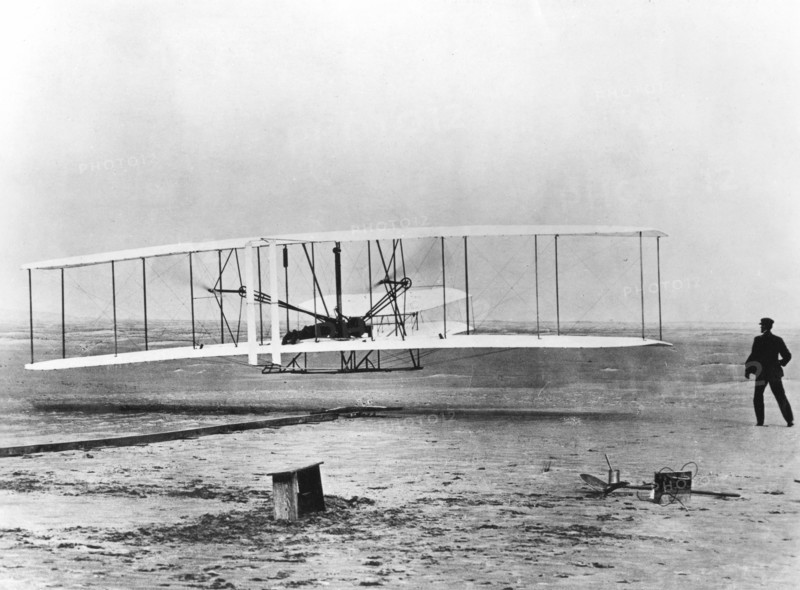 The first mechanized flight, December 17, 1903, Kitty Hawk, North Carolina.  Wilbur and Orville Wright