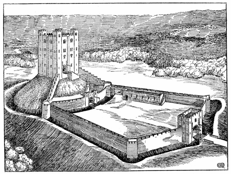 Engraving showing the scheme of a Norman castle based on Castle Hedingham