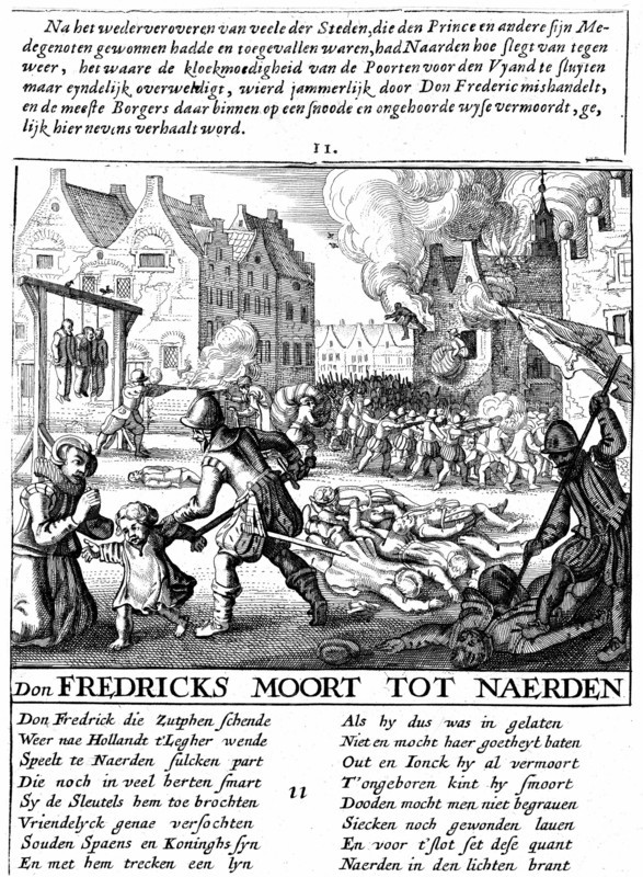 Spanish troops torching buildings and massacring civilians