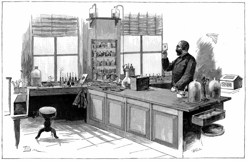 Engraving showing Robert Koch