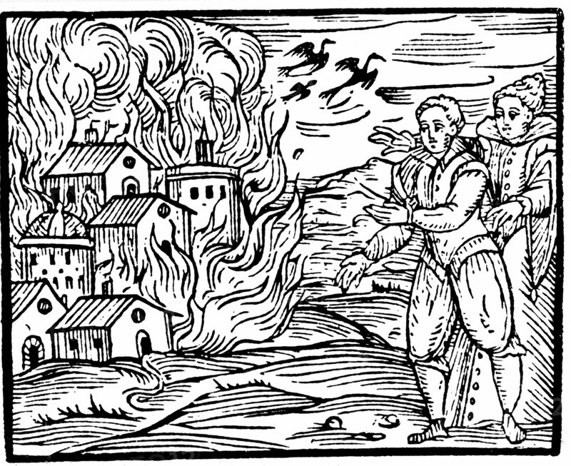Sorcieres mettant le feu a un groupe de maisons, 1533