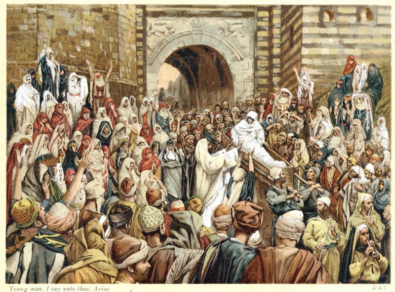 Jesus raising the widow's son at Nain. 'Young Man, I say unto thee, Arise.'