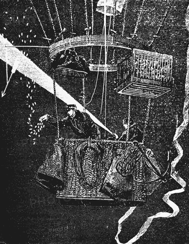Balloon 'Ville d'Orleans' after leaving Gare du Nord during siege of Paris during Franco-Prussian War