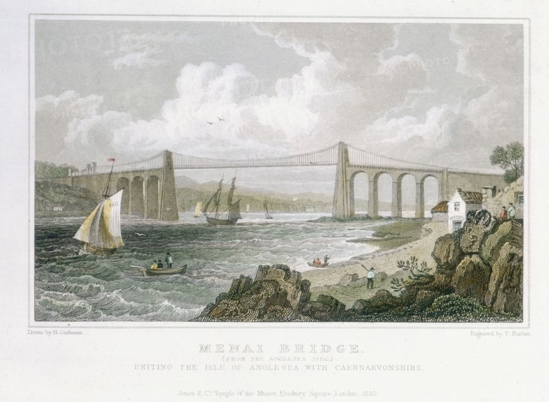Thomas Telford's suspension bridge over Menai Straits, Wales, built 1820-1826