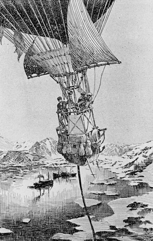 Salomon) August Andree (1854-1897) Swedish engineer, and his team setting out on the fatal balloon expedition to the North Pole