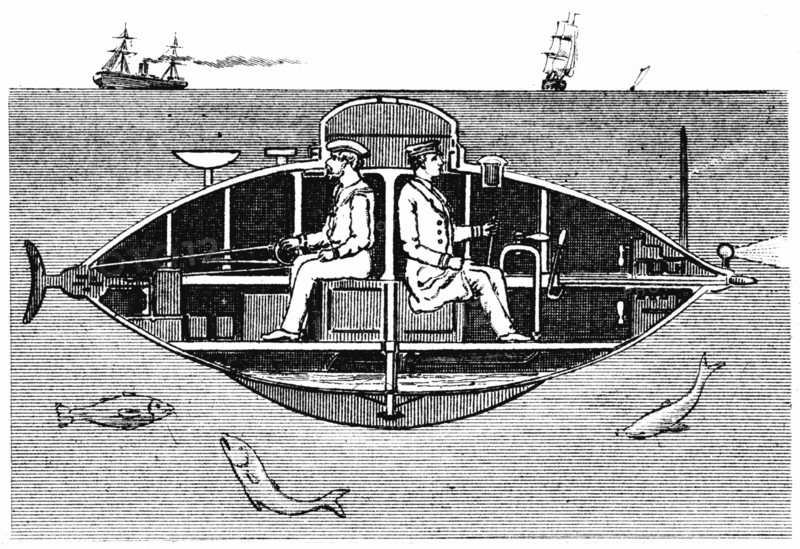 Electrically powered submarine, designed by Goubet, adopted by the Russian government