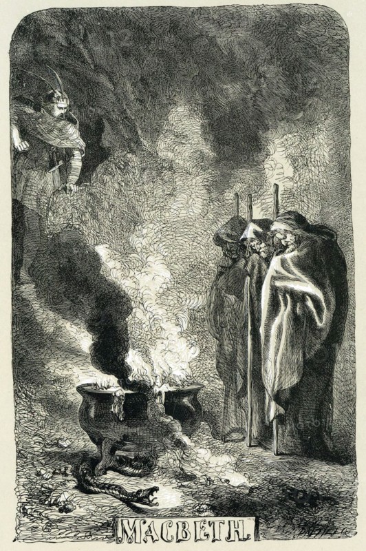 Macbeth rendant visite aux trois sorcières sur la lande flétrie