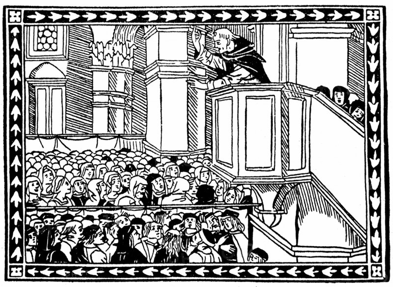 Jérôme Savonarole (1452-1498) réformateur politique et religieux italien, prêchant à Florence