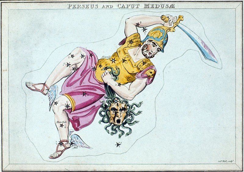 Constellation of Perseus, showing him carrying the head of Medusa