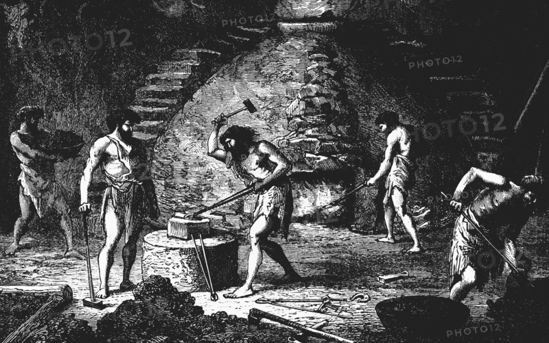 Reconstruction d'arstiste d'une forge datant de la fin de l'Âge de Fer