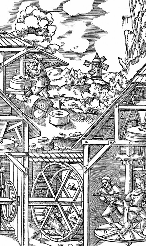 Crushing gold bearing ores in mills similar in principle to flour mills